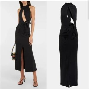 Black Midi Twist-Front Cutout Dress -